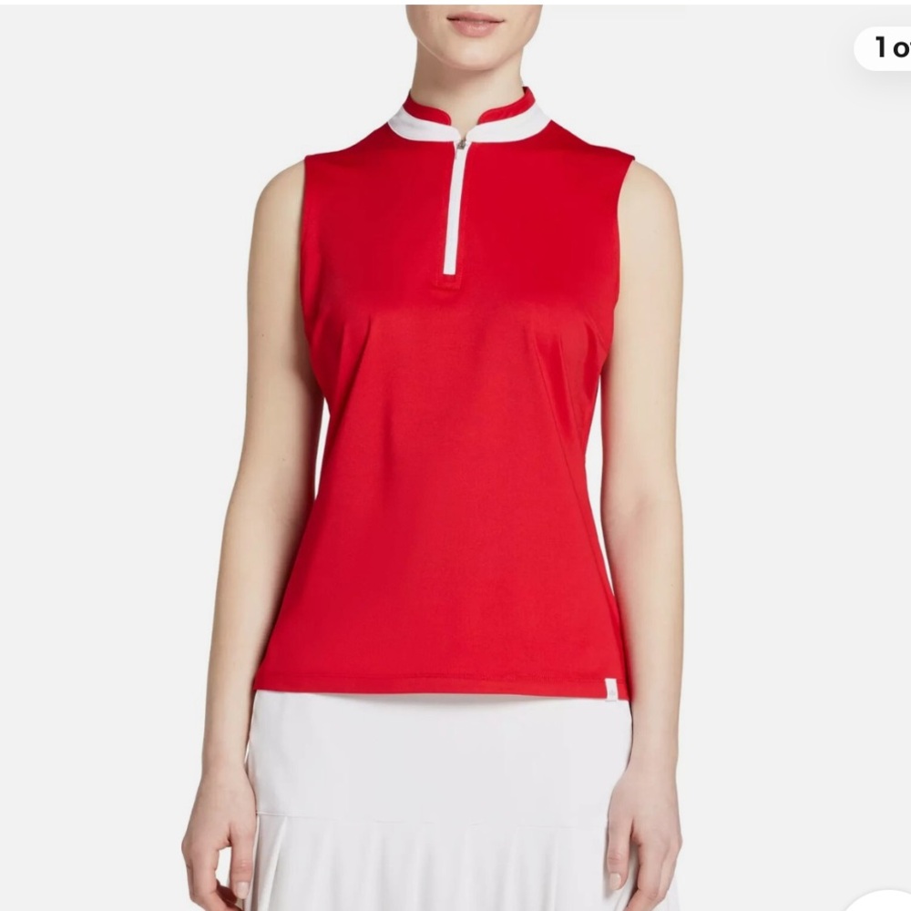 4/$25 SALE NWT Lady Hagen Golf Red Sleevless Polo with White Contract Trim